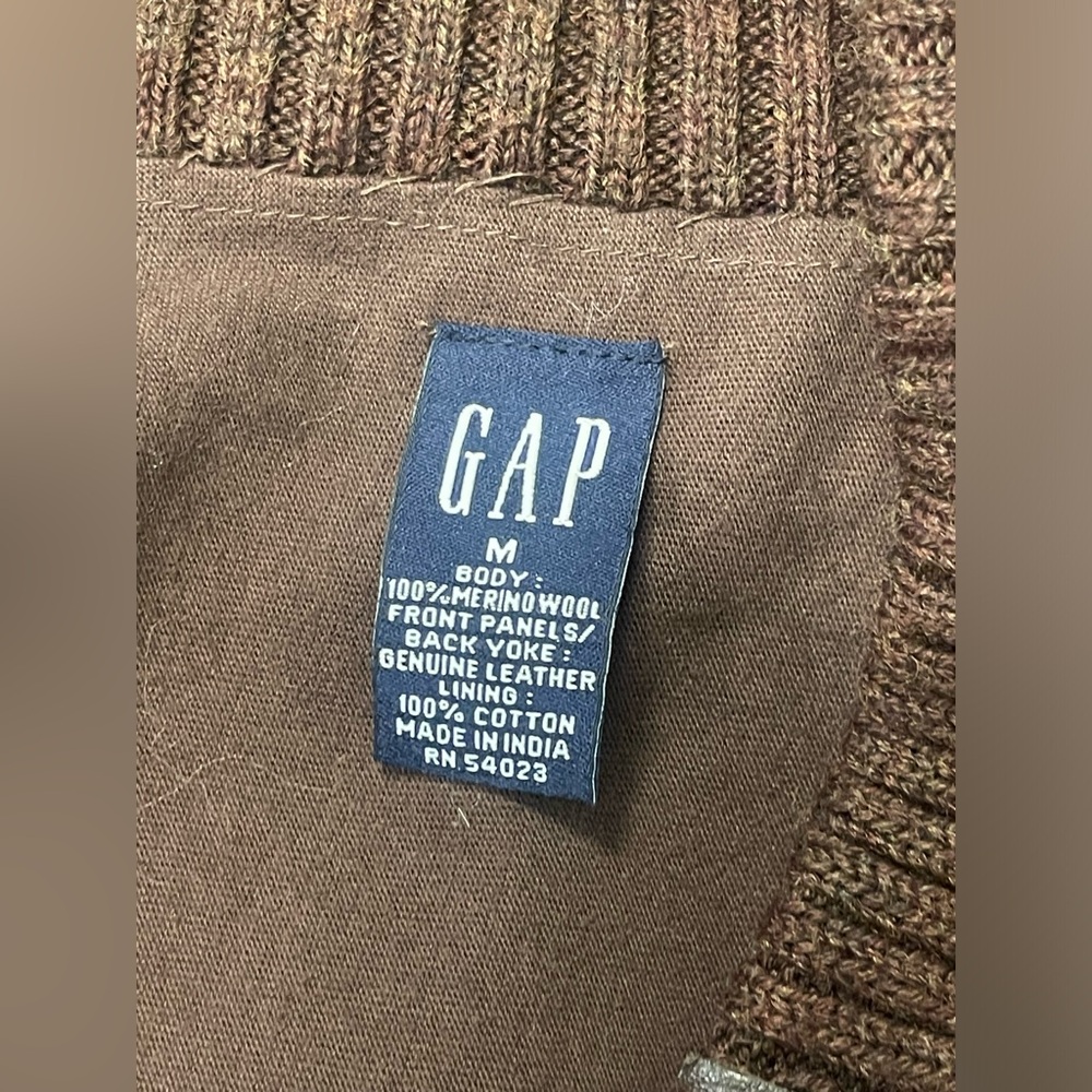 Y2K Gap merino wool leather open cardigan sweater M - Picture 3 of 5